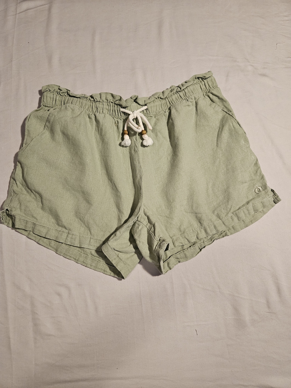 Hang Ten Sage Green Elastic Drawstring Linen-Blend Shorts